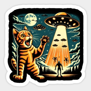 Funny Cat Alien Invasion Sticker